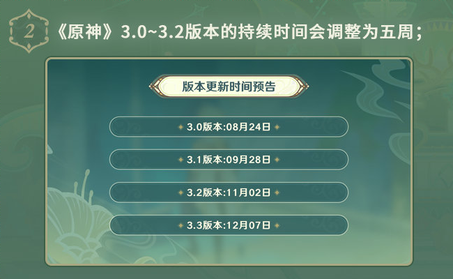 《原神》3.1到3.3版本更新时间一览