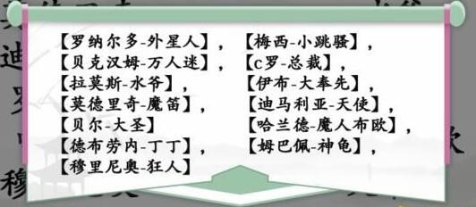 《汉字找茬王》连线巨星连线热门球星昵称通关指南